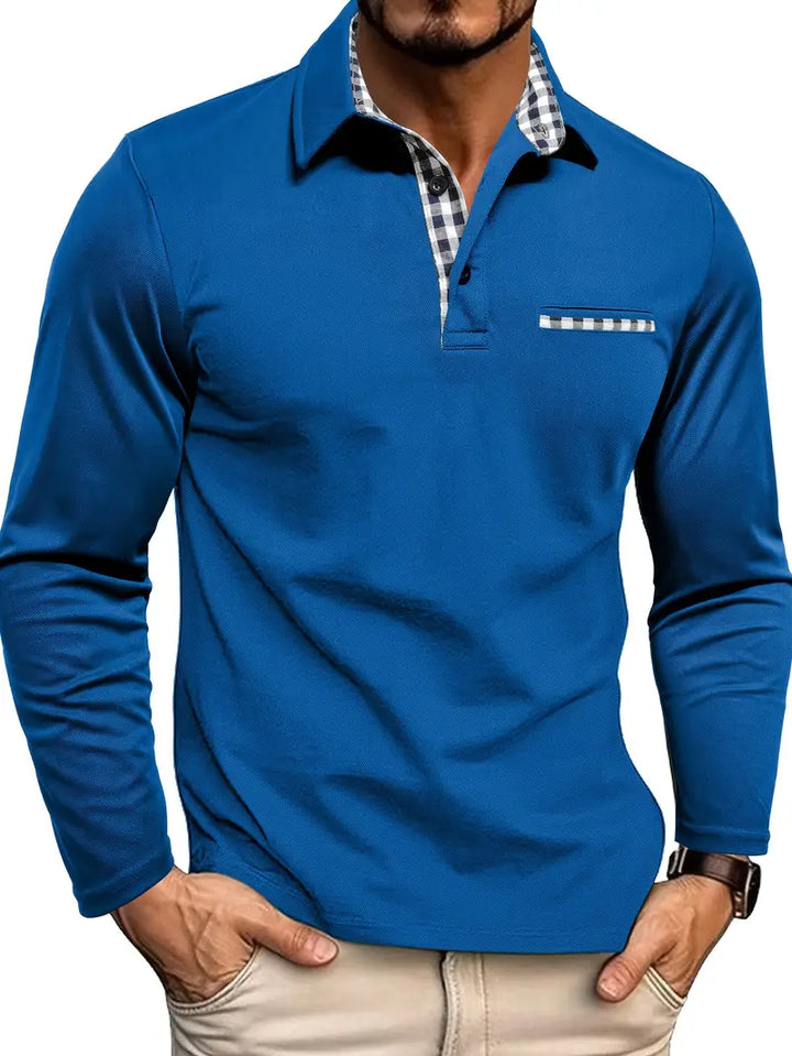 Adrian™ – Ilgomis rankovėmis polo marškiniai su langelio detalėmis